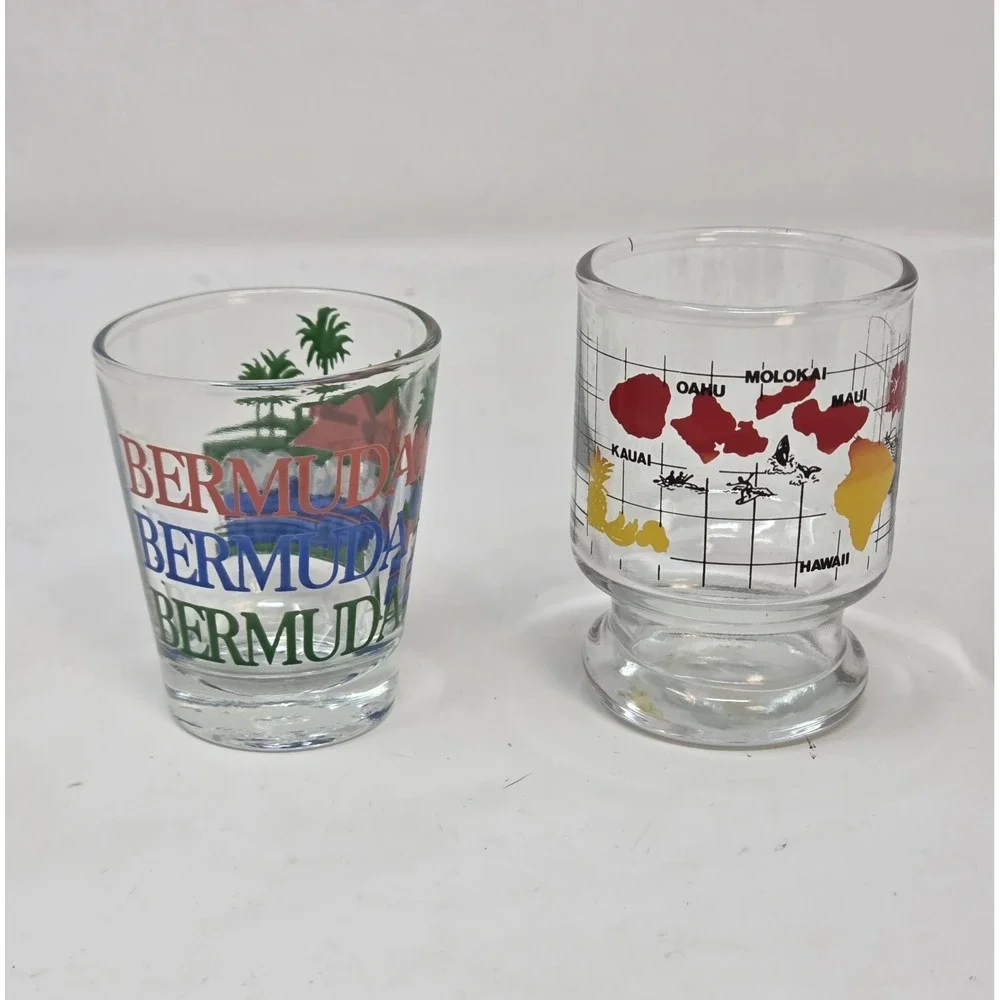 Bermuda & Hawaii Souvenir Shot Glass Lot of 2 Retro Barware Travel Collectible